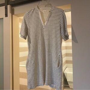 Lou &Grey Striped Terry cloth V neck Short Sleeve Dress. Size L.